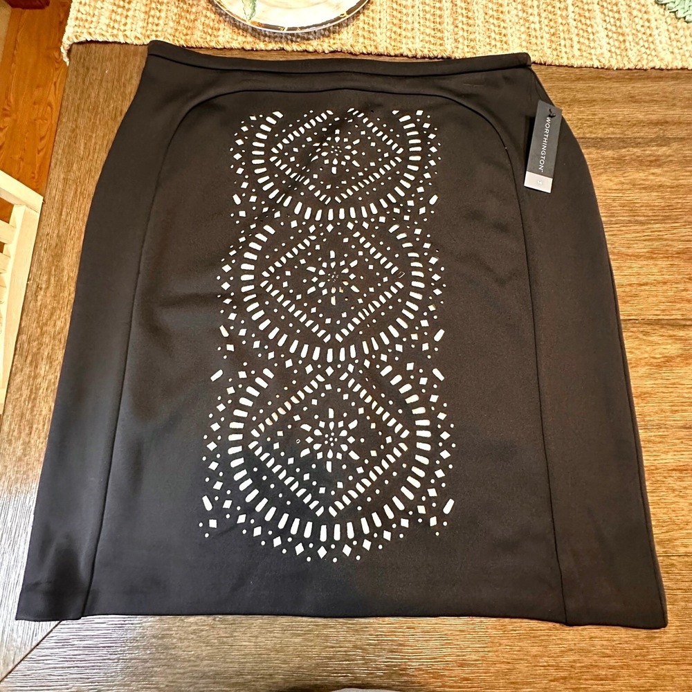NWT Worthington Black‎ Lazer Cutout Skirt Career Business Pencil Skirt Size 14
